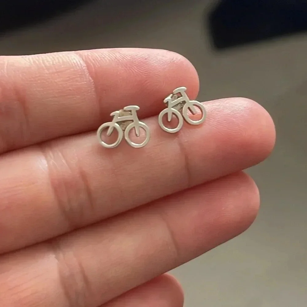 Sterling Silver Bicycle Stud Earrings 🚲 - Picture 4 of 7